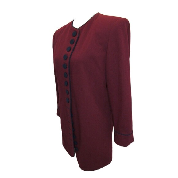 Burgundy Blazer Navy Buttons Womens 8 En Avance Haute De Gamme VTG Shoulder Pads - Picture 11 of 12